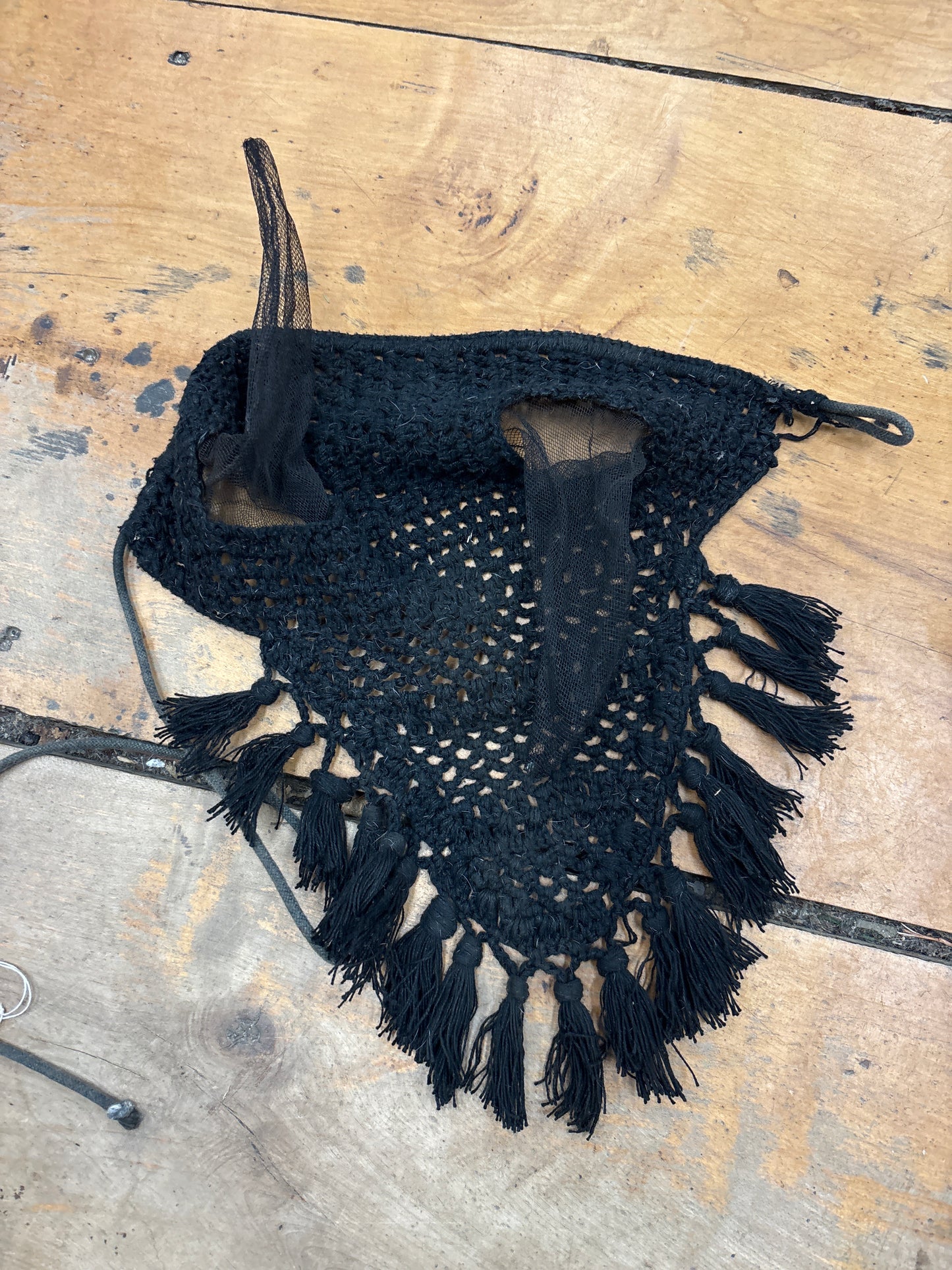 Crochet Ear Bonnet-Black-Full