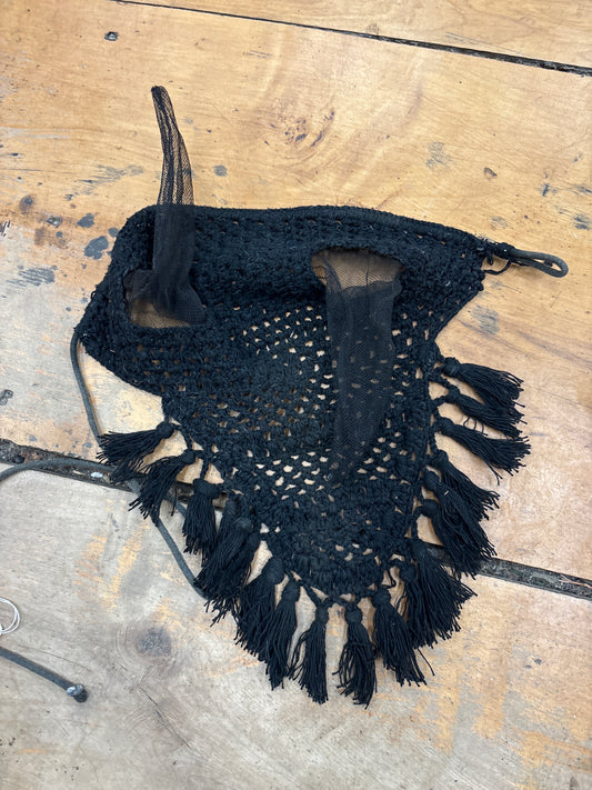 Crochet Ear Bonnet-Black-Full