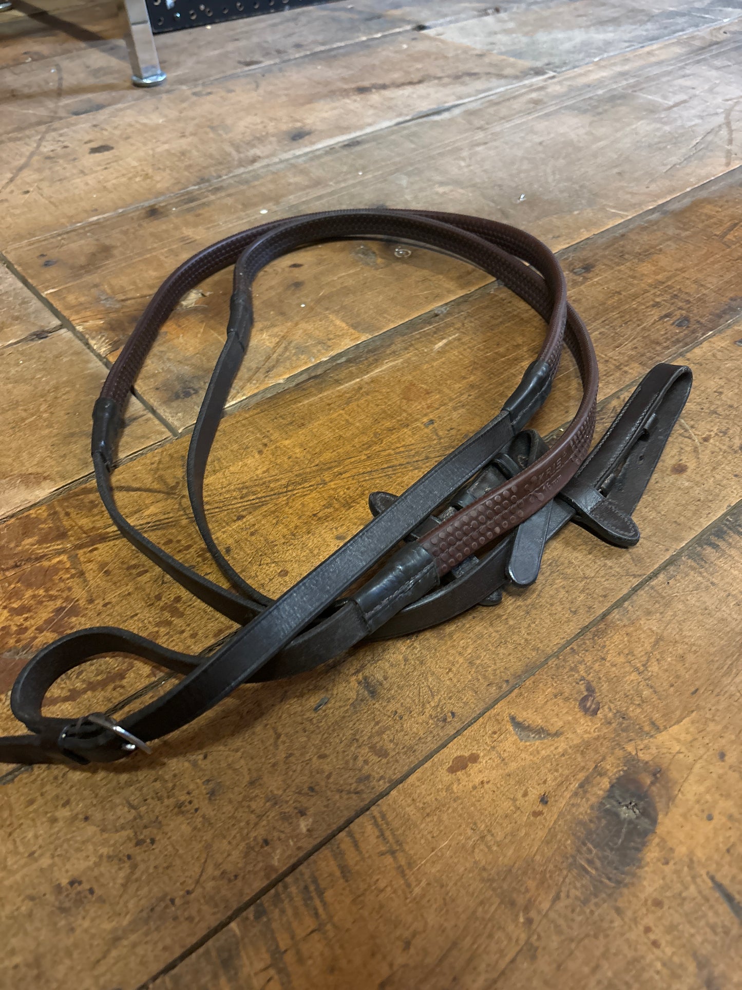 Collegiate Rubber Reins with Martingale Stops-Brown-Horse