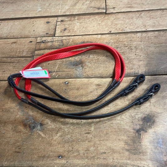 Nunn Finer Soft Grip Reins-Red/Zinc-Horse