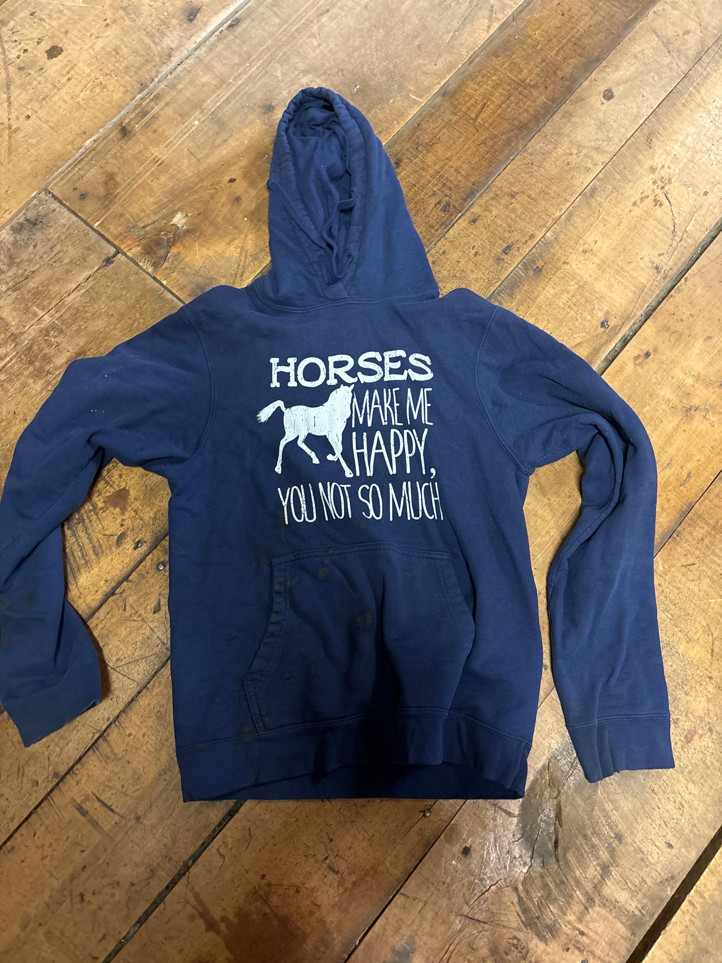 “Horse Make Me Happy” Hoodie-Navy-Small