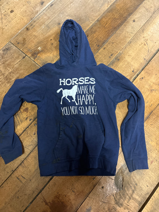 “Horse Make Me Happy” Hoodie-Navy-Small