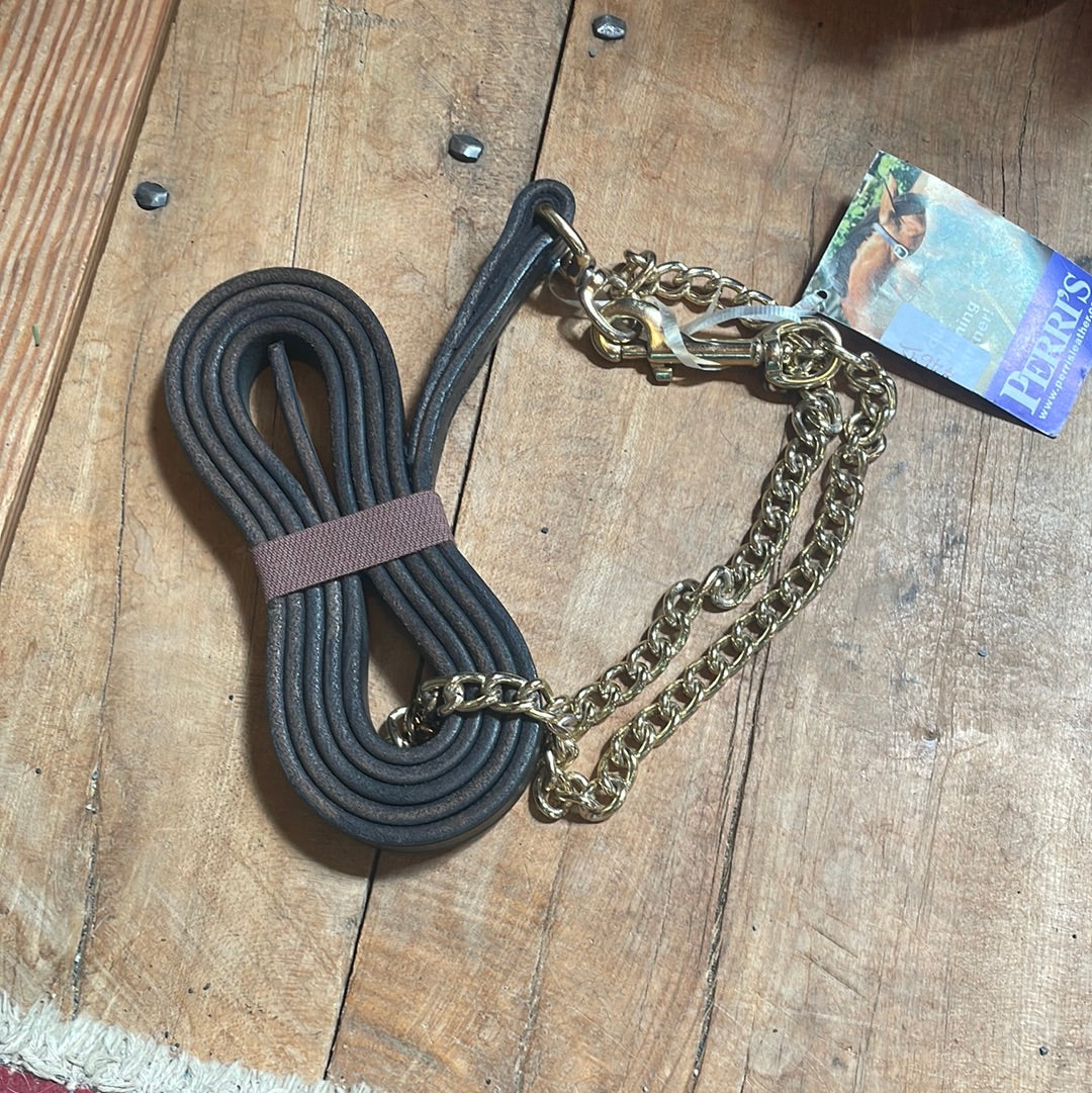 Perri’s 3/4” Leather Lead w/ Brass Chain