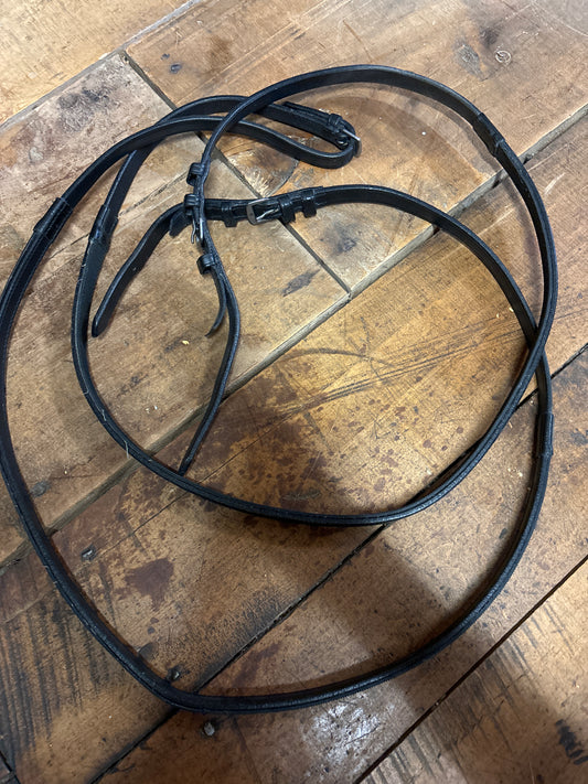 Rubber Lined Reins-Black-Full