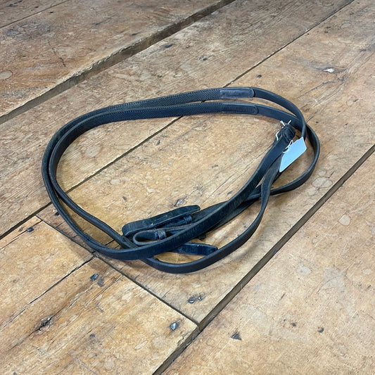 Leather Grip Lined Reins-Black-Full