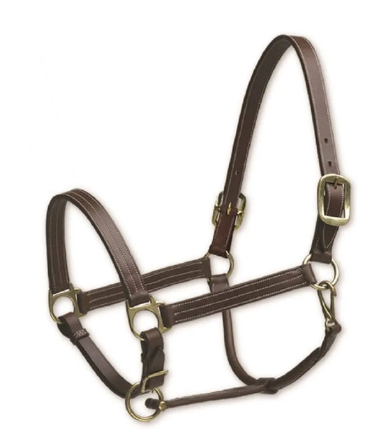 Camelot Triple Stitch Leather Halter-Brown